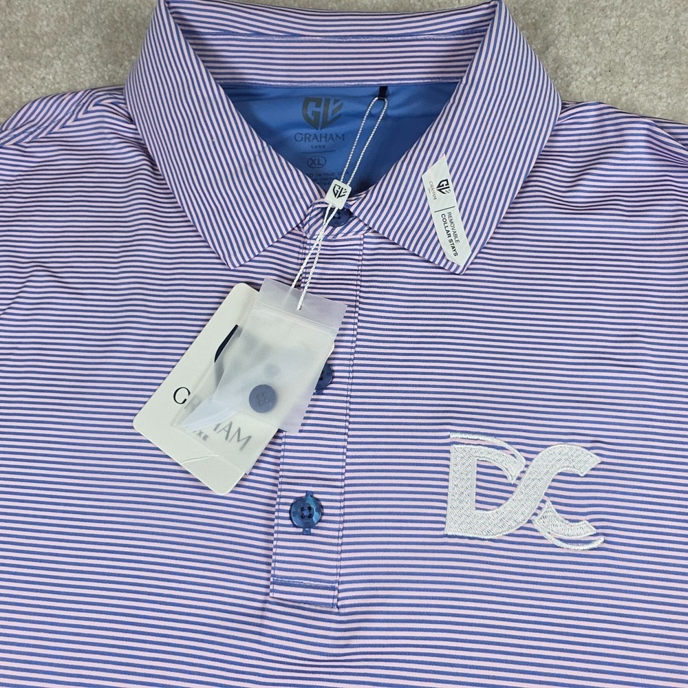 Graham Drift Polo Shirt Mens XL Purple Pale Pink Striped Golf Performance NWT‎